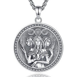 EUDORA Harmony Ball Seal of the Lilith Moon Necklace for Women Sterling Silver 925, Vintage Hekates Wheel Triple Moon Goddess Witcher Necklace Wicca Pendant Amulet Runes Jewellery, Gift for Women,