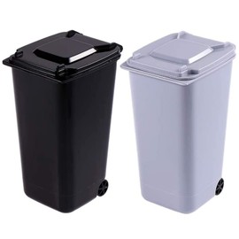 TAIANJI Pack of 2 Mini Plastic Table Rubbish Bin with Swing Lid and Wheels, Mini Waste Bin, Desktop Rubbish Bin, Desk Organiser for Office, Dressing Table, Bedroom Items