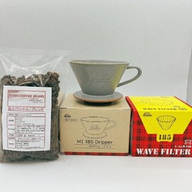 Kalita MI185 Coffee Beans Paper Set, Carita, Mino Ware x Wave Dripper Pottery, For 2-4 Cups, Dedicated Roshi KWF-185, 50P (Sand Gray), Beans)