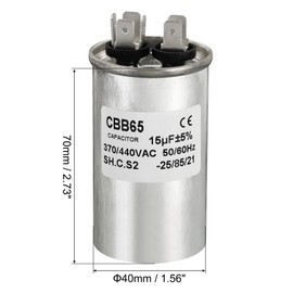 PATIKIL 15uf 15MDF 370/440VAC Fan Start Capacitor,2Pcs CBB65 Circular Run Capacitor for Air Conditioner Cool Heat Pump Condenser Straight with Wire Connecting Terminal