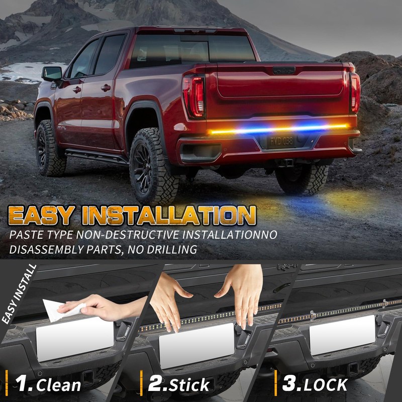 XRIDONSEN 60 inch Amber Blue Truck Tailgate Strobe Lights Strip