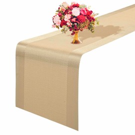 GIVERARE Table Runner, 12x53in Heat-Resistant Woven Vinyl Long Tabletop, Non-Slip Washable PVC Table Runners, Easy to Clean Premium Plastic Dresser Cover for Wedding, Decor, Home, Art (Golden)