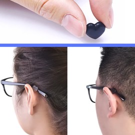 KECHIO Eyeglasses Ear Grip Heart-Shaped Silicone Retainers Soft Ear Hooks Anti-Slip Holder Eyeglasses Stopper(Black)
