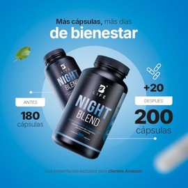 B Life Night Blend Con 200 Cápsulas | para Dormir y Relajación con Magnesio, Triptófano, 5-HTP y L-Teanina | Apoyo al Descanso Nocturno.