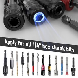 Enhanced Non-Slip Upgrade Bit Holder 6pc, 1/4 Drill Bit Holder Key Chain, Bit Holder for Impact Driver, Quick-Change for Drill Bits & Screwdriver & Drill Bit Extension, Includes Portable Carabiner