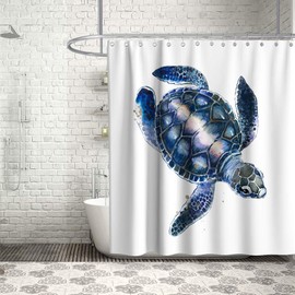 Final Friday Funny Sea Turtle Shower Curtains Ocean Animal Cartoon Kids Theme Cloth Fabric Bathroom Decor Sets with Hooks Waterproof Washable 70 x 70 inches Blue