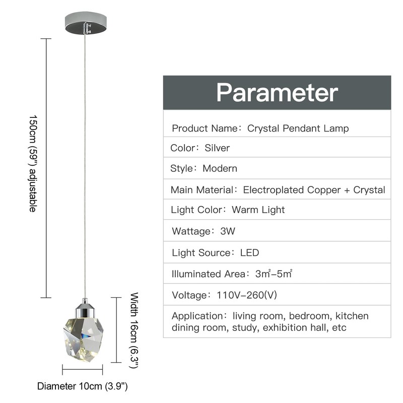 Modern Crystal Pendant Light, 3-Color LED Crystal Pendant Light, Adjustable