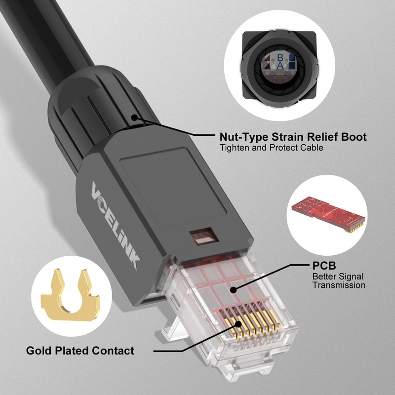 VCELINK Conectores RJ45 sin herramientas, enchufe modular Cat6 sin herramientas,