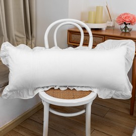 JoraLion 14x36 inch Scalloped Lumbar Pillow Cover, White Ruffle Throw Pillow Cover Solid Pure Cotton Decor Couch Farmhouse Soft Cushion Case for Couch Sofa Bed Living Room, ONLY 1 Cover