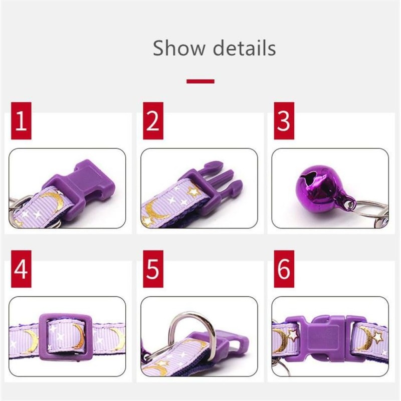 CCUUHJ Reflective Cat Collars Breakaway with Bell Moons Stars 2