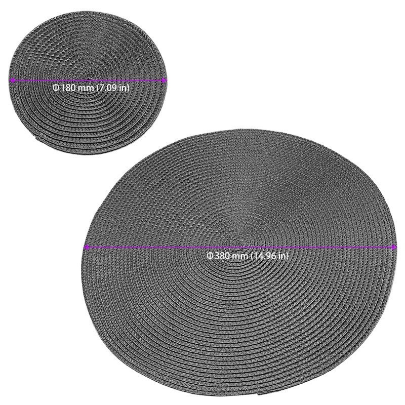 ZEONHEI 16 PCS Dark Grey Woven Placemats, 38cm/18cm Round Meal
