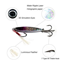 Anglerkey Fishing Lure Metal Jigs Shore Casting Jig, Micro Jigging Lure Artificial Baits for Tuna Bluefin Bass Groupers with Assist Hooks (1/2oz-5pcs)