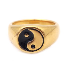 LAFATINA Biker Yin and Yang Band Rings Vintage Stainless Steel Tai Chi Symbol Wedding Manly Rings for Men Women