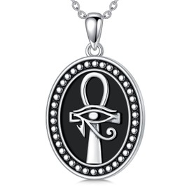 LEECCI Ankh Eye of Horus Necklace 925 Sterling Silver Amulet Pendant Eye of Ra Protection Jewelry for Men Women