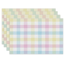 Linen Pastel Buffalo Check Plaid Spring Placemats Set of 4 Farmhouse Spring Summer Easter Home Kitchen Dining Room Table Decorations