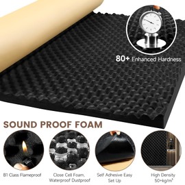 Kaqiluo Self-Adhesive Thickened Sound Insulation Egg Crate Foam 39.37" x 51.18" x 1.77",45mm Thick,13.99 sqft,50+kg/m³ ,Fire,Water Resistant ,Thermal Insulation,Cold Proof Acoustic Treatment Foam