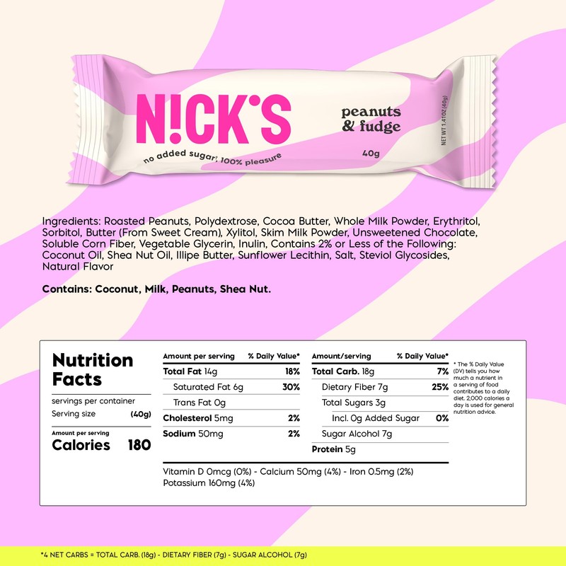 N!CK'S Peanuts & Fudge Keto Chocolate Bars No Added Sugar