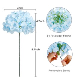 Auihiay 10PCS Hydrangea Artificial Flowers, Faux Blue Flowers for Wedding Centerpieces, DIY Bouquets, Bridal Shower, Floral Decor Home Decoration with Stems (VASE NOT Included)