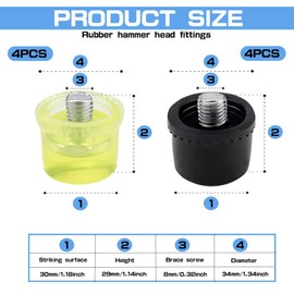 8 Pcs Rubber Hammer Replacement, Rubber Striking Head, Mallet Head Tips Set for Rubber Hammer (35mm)