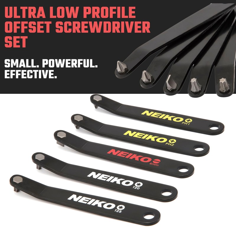 NEIKO 01322A Ultra Low Profile Offset Screwdriver & Torx Set,