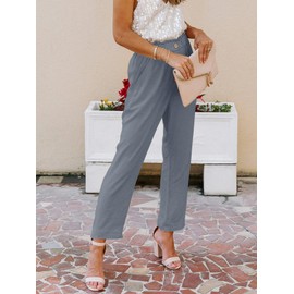 NIMIN Womens High Waisted Dressy Work Pants Summer Business Casual Pants Comfy Paper Bag Ankle Pants with Pockets Blue Grey X-Large