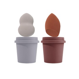 Qwesure Xixi Beauty Egg Coffee Cup Teardrop Shape Pumpkin Powder Puff Non-Eating Cosmetic Sponge Storage Individual Packaging (Pack of 2)