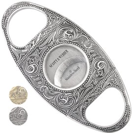 Scott & Webber® - Cigar cutter with double blade made of stainless steel - Cigar accessories for large ring sizers - incl. leather case and elegant packaging (silver)
