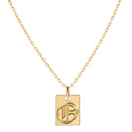 espere 18K Gold Plated Old English Initial Square Pendant Necklace | Gold Initial Necklace Vintage Style Gold Medallion Pendant Necklace Gold Letter Necklace