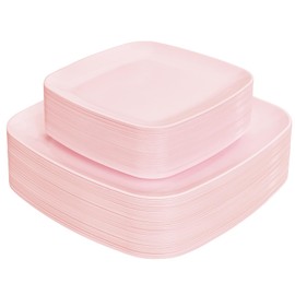 PULOTE 60PCS Pink Square Plastic Plates Disposable - Premium Quality Pink Set Include 30 Dinner / 30 Dessert Plates for Party,Wedding & Easter