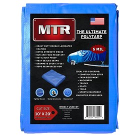 MTR 5 Mil Ultimate Poly Tarp Multi-Use Waterproof Outdoor Blue Tarp Durable Tarpaulin Rot & Rustproof Grommets Sun & Fade Resistant Camping Boating Yard Extra Strength Weave (10'X20')
