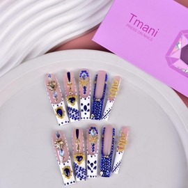 Tmani Juego De 10 Uñas Postizas Extralargas Hechas A Mano, Estilo Ballet, Cuadradas Y Largas, Con Purpurina De Diamante, Ideales Para Fiestas Y Cumpleaños (437, Talla S)