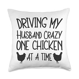 Crazy Chicken Lady Driving My Husband Crazy One Chicken at A Time Throw Pillow, 18x18, Multicolor