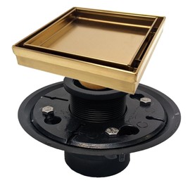 SereneDrains 304 Stainless Steel Tile in Square Brushed Gold Shower Drain Kit with A Base Hair Catcher Strainer Grate Brass Cover Bathroom Floor Insert (Matte Gold, ABS Plastic)