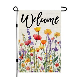 CROWNED BEAUTY Spring Garden Flag Wildflowers Floral Double Sided 12x18 Inches Small Burlap Welcome Holiday Seasonal Yard Decoration for Outside Porch CF1753-12