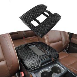 RT-TCZ for Silverado Center Console Cover Armrest Pad PU Leather for Chevy Silverado/Suburban/Tahoe 2014-2017 for GMC Sierra/Yukon 2014-2017 Black Carbon Fiber Liner