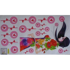 Geisha Floral Plant Wall Art Sticker 1 Large Sheet 570 x 320 mm (10 "x Stickers for Flat Surfaces