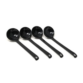 ASIAN HOME Black Melamine Japanese Long Handle Spoons for Ramen, Soup, Hot Pot Eating, Mixing, Stirring 8.25 Inches (4 spoons)