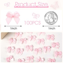 Ymapinc 100pcs Pink Ribbon Small Bows for Crafts - 1 inch Little Tiny Fabric Bows for Crafts DIY Wedding Birthday Invitation Decor Gift Wrapping Pink Theme Party Decoration and Sewing on Cloth