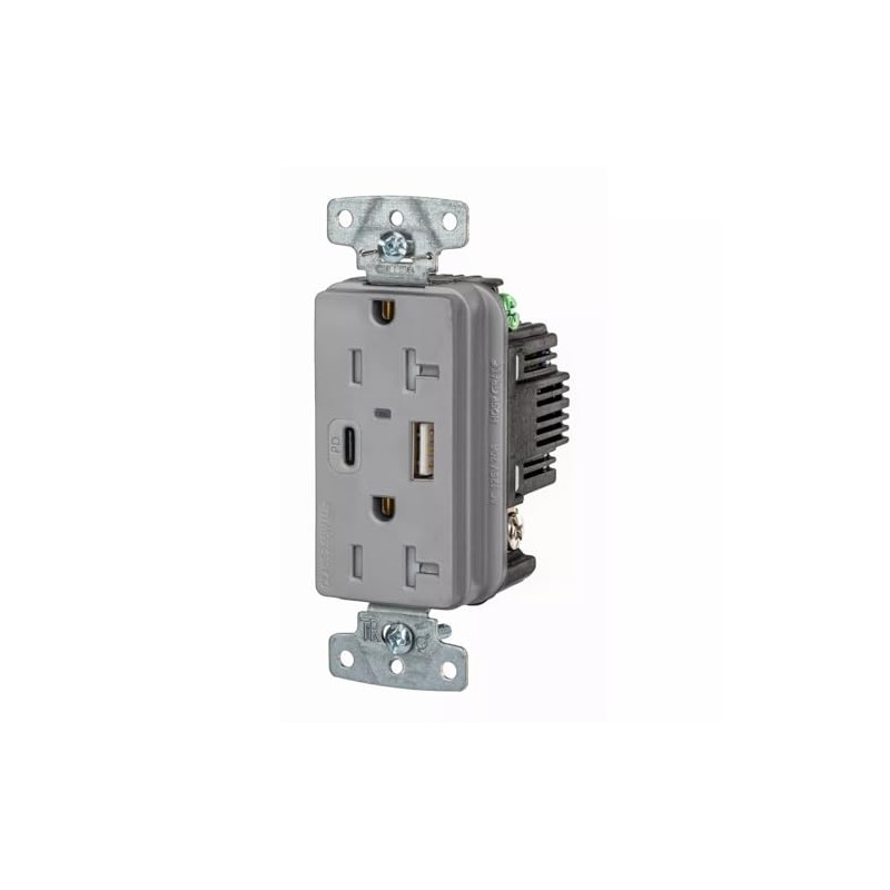 Bryant Electric 20-Amp, 125-Volt USBB20ACPDGY Type A and C USB