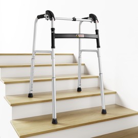 NORTTA Foldable Stair Climbing Walker for Seniors, Adjustable 4-Leg Height Safety and Convenience Silver