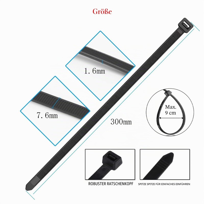EzySup Cable Ties Large, Extra Strong, 300 mm x 7.6