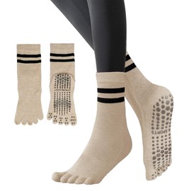Gokei Yoga Socks, Supervised by Active Pilates Instructors, Pilates Socks, Anti-Slip, Antibacterial, Odor Resistant, Grip Socks, 5 Toe Socks, Long, Moderate Thickness, Non-fading, Pilates, Yoga,