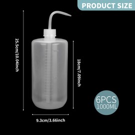 Axigundaone 6 Pcs Plastic Tattoo Wash Bottles Clear, 1000ml/34oz Plastic Safety Wash Bottles, Clear Tattoo Squeeze Bottlefor Watering Tool, Medical, Lab