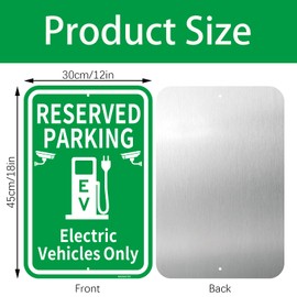 Large Reserved Electric Vehicles Only Signs, 12"X18" Reserved Parking Signs, Reflective Aluminum Green 24 Hour Surveillance Sign, Fade Resistant Waterproof Commercial Electronic Sign Funny for Outdoor Street Parking Yard (2 Pack)