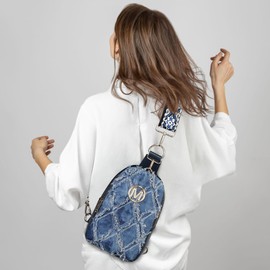 MARCO M KELLY Small Crossbody Sling bag for Women Trendy Denim Jean Fanny Packs Leather Chest Bag with Detachable Strap