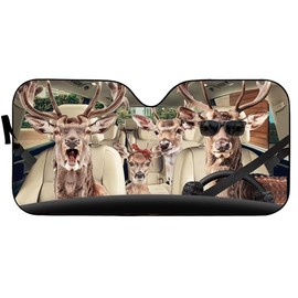 Funny Deer Driving Auto Sunshade Windshield Sun Shade, Car Truck, Animal Deer Driver Sunshade, Animal Deer Car Visor Shade Cover, Blocks UV Rays, Keep Your Vehicle Cool (57 x 27.5 inches)
