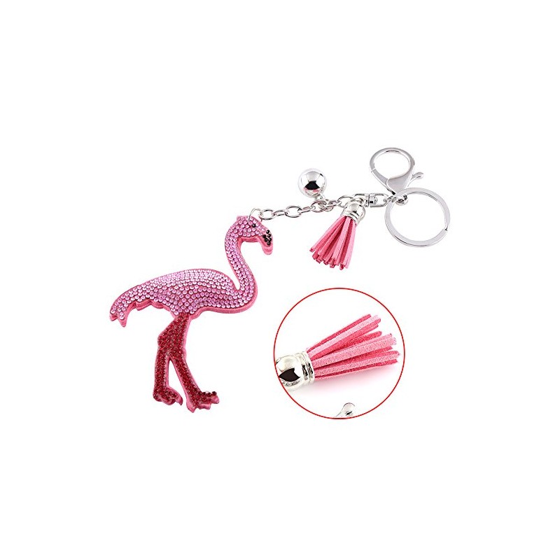 Flamingo Keychain, Elegant Pink Crystal Keychain Charm Pendant Gift Key