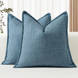 Artscope Set of 2 Cushion Covers, Plain Throw Cushion Cover, Linen Cushion Cover, 50 x 50 cm, Modern Cushion Cover, Decorative Cushion, Sofa Cushion for Living Room, Bedroom, Home Decor, Blue