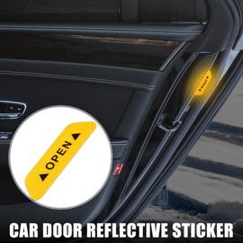 X AUTOHAUX 4pcs Car Door Reflective Sticker Open Warning Safety Sign Yellow