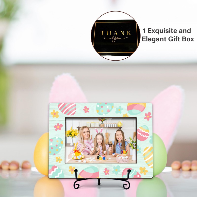 HJLLOQR Easter Photo Frame, Happy Easter Wooden 4x6 Picture Frame